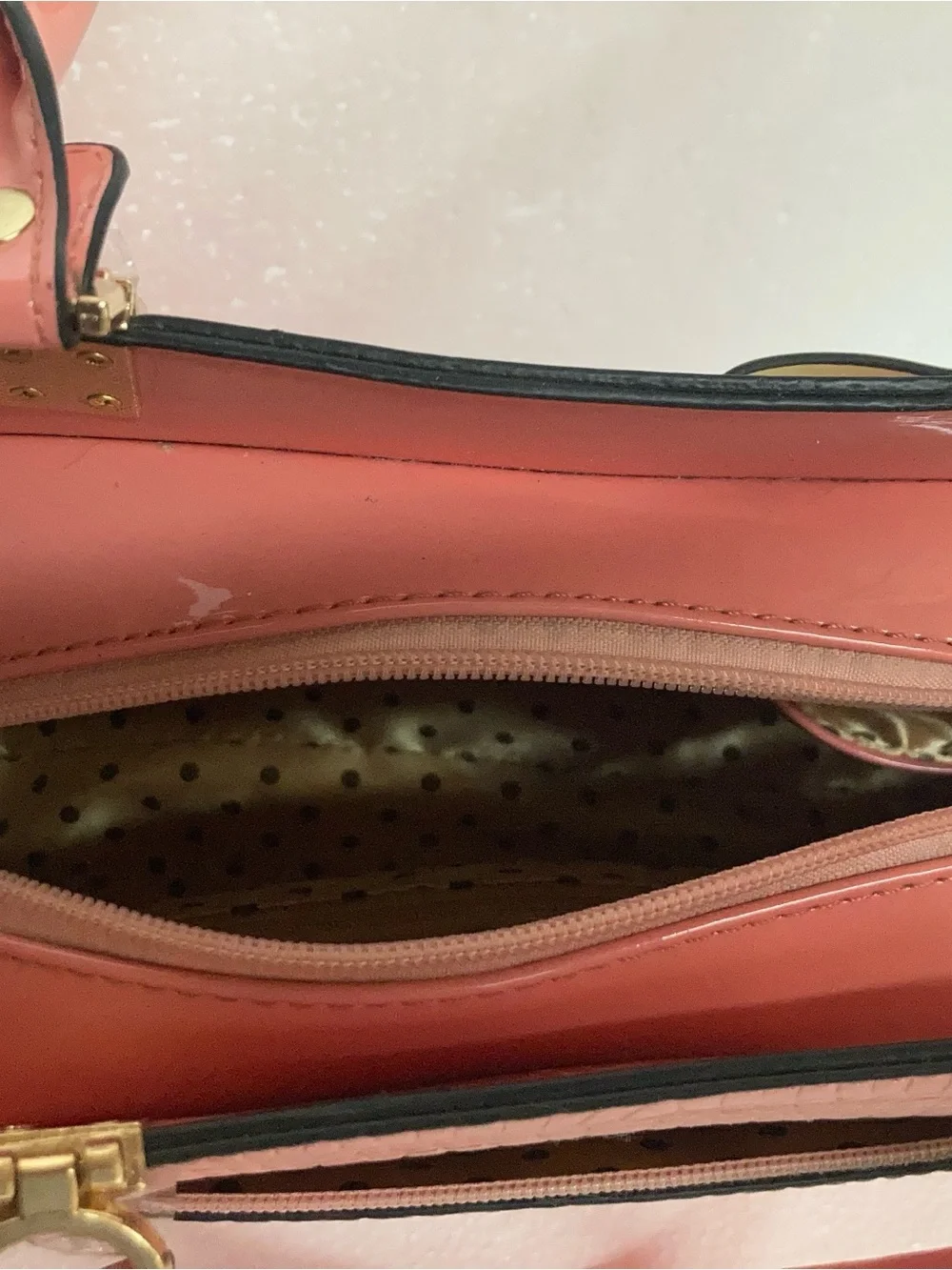 Women’s Coral Pink Faux Croc Satchel with Cream Bow Accent